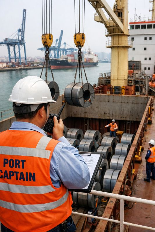 Port captaincy and continuous supervision by marine surveyor at an Indian port during cargo operations.